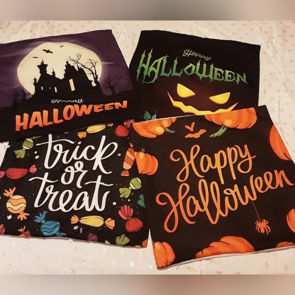 NEW Set of 4 Halloween Pillowcovers - nice soft feel with vibrant colors!